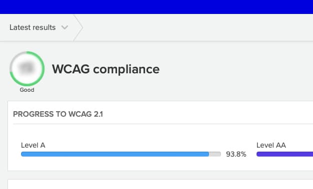 Screenshot of accessibility score on website health check report